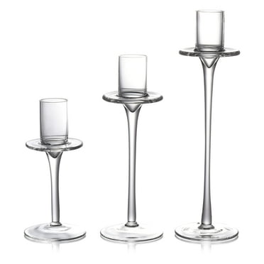 Dawhud Direct Clear Glass Candle Holder - Candle Stick Holders - Elegant and Versatile Candle Holders for Pillar, Floating, and LED Candles - Set of 3, White Transparent - 30x11x11cm