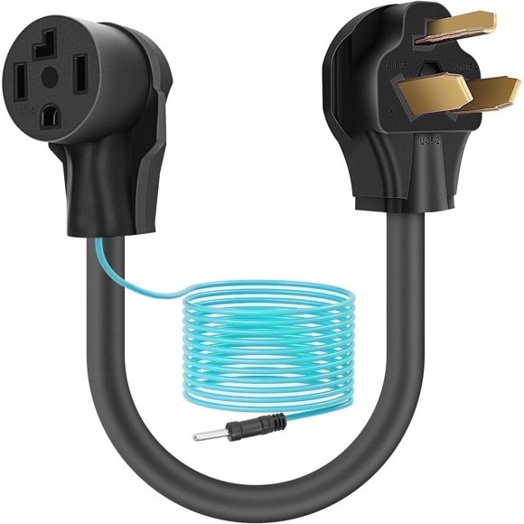 Cable Adaptador para Secadora de 1.5FT 10-30P a 14-30R - 3 Clavijas Macho a 4 Clavijas Hembra con Cable de Conexión a Tierra Verde, 10-AWG STW 30A 250V, para Conexión Dryer Power