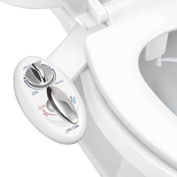 LUXE Bidet NEO 320 - Hot and Cold Water, Self-Cleaning, Dual Nozzle, Non-Electric Bidet Attachment for Toilet Seat, Adjustable Water Pressure, Rear and Feminine Wash, Lever Control (White)