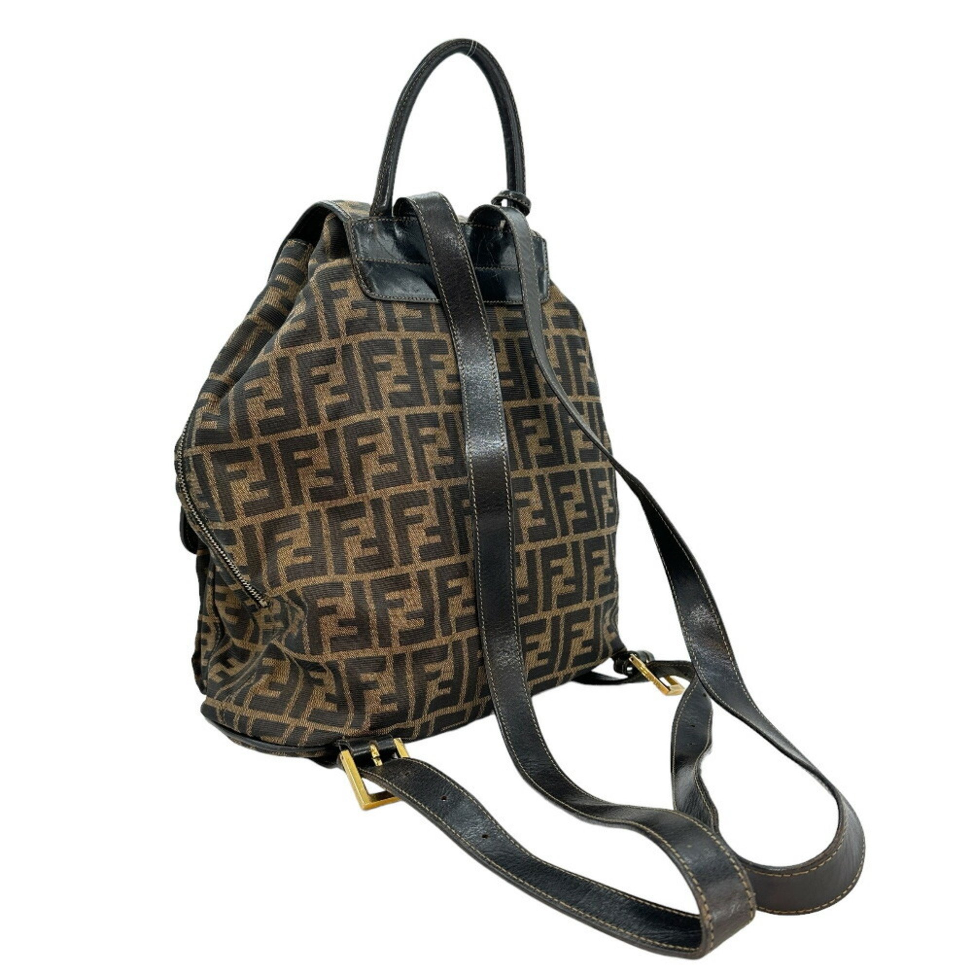 FENDI Backpack/Daypack Zucca Pattern Canvas x Leather 2way A5 Flap Women\'s I1208 Pre-Owned FENDI Backpack/Daypack Zucca Pattern Canvas x  main image 3