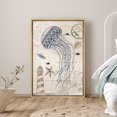thumbnail image 1 of PixonSign Framed Canvas Print Wall Art Jellyfish, Lighthouse and Fish Animals Ocean Illustrations Modern Art Nautical Relax/Calm Blue Duotone for Living Room, Bedroom, Office - 24"x36" Natural, 1 of 5