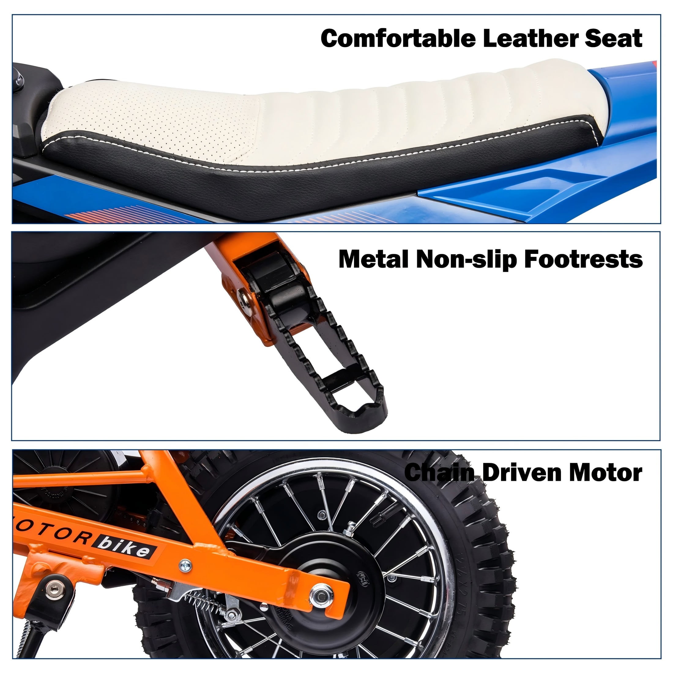 JoyWheels 24V Electric Dirt Bike for Kids,250W Ride on Toy Motorcycle,Ages 13 Years+,13mph,Blue