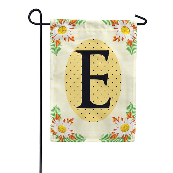 America Forever Spring Monogram Garden Flag Letter E 12.5 x 18 inches Double Sided Vertical Outdoor, Yard, Lawn, Beautiful Bright Summer Flowers, Daisies, White Flowers, Polka Dots Garden Flag
