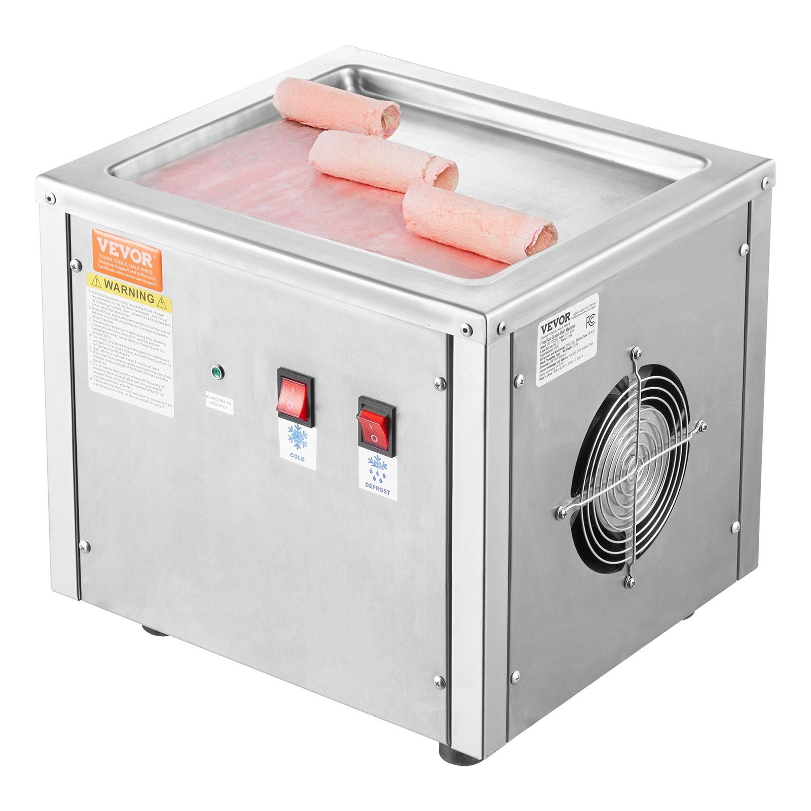 Commercial Rolled Ice Cream Maker Machine, 11x9.5 Inch Stir-Fried Ice Cream Pan with Compressor, Stainless Steel Ice Cream Roller for Shops, Frozen Yogurt & Dessert – 2 Scrapers Included