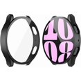thumbnail image 1 of KOMI 2 Pack Hard Case Compatible with Samsung Galaxy Watch 6 40mm with Screen Protector, HD Tempered Glass Screen Protector Cover Overall Protective Cover, Black, 1 of 5
