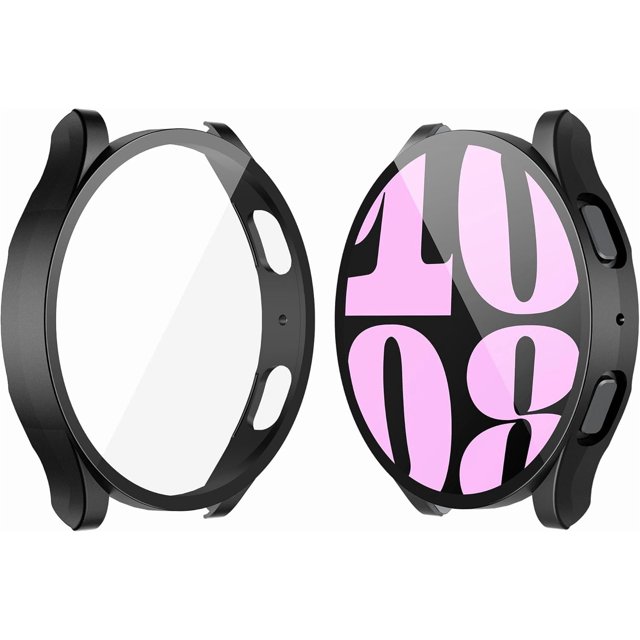 KOMI 2 Pack Hard Case Compatible with Samsung Galaxy Watch 6 40mm with Screen Protector, HD Tempered Glass Screen Protector Cover Overall Protective Cover, Black
