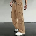 thumbnail image 2 of Dwelliawo Men's Casual Cargo Pants Casual Hiking Straight Leg Pant Loose Fit Loose Fit Cargo Pants Lightweight Baggy Pant Trousers with Multi Pockets Yellow S, 2 of 4