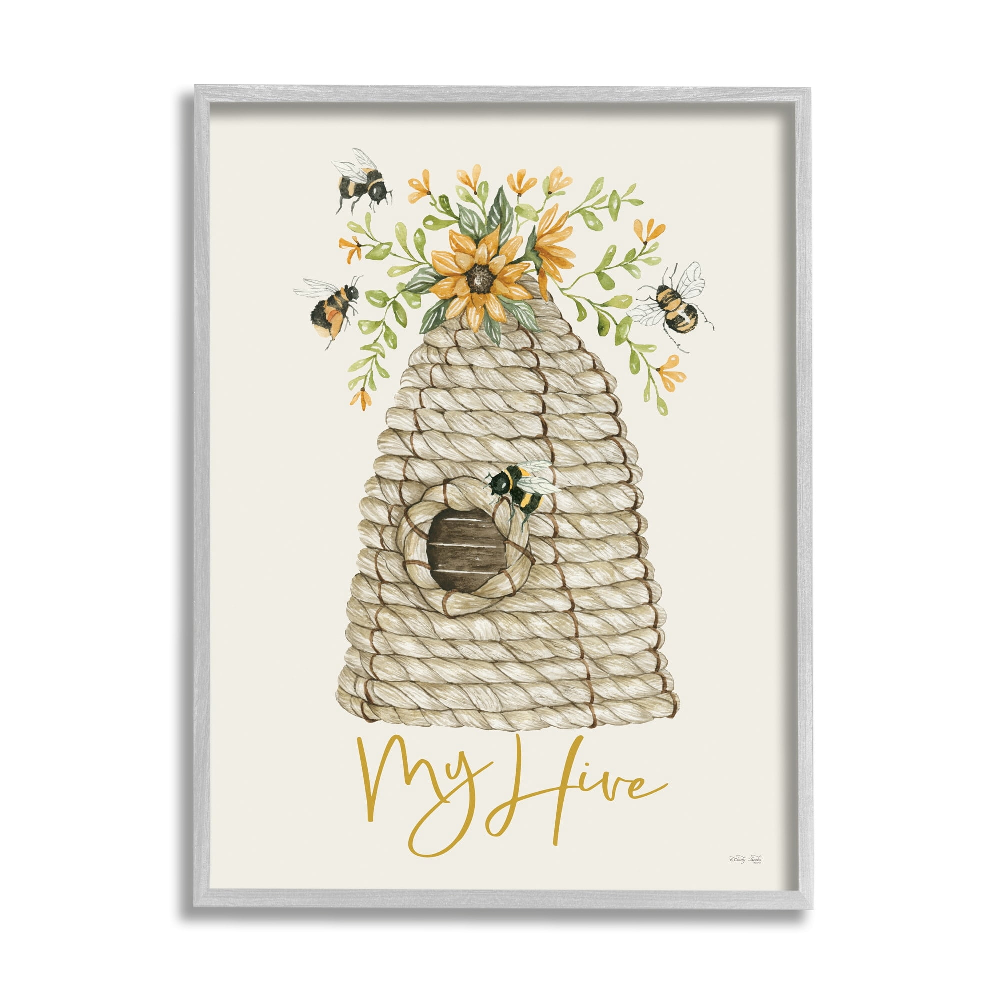 Stupell Industries My Hive Phrase Insect Bees Vintage Sunflower Florals,16 x 20, Design by Cindy Jacobs