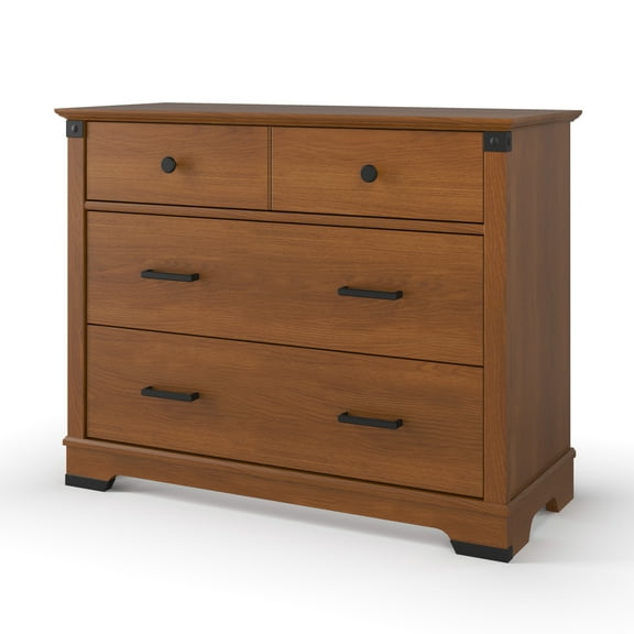 Child Craft Redmond 42" Interlocking 3-Drawer Dresser for Nursery or Bedroom, Rustic Design, Coach Cherry