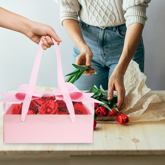HEMOTON Bowknot Flower Container Clear Gift Box Bouquet Flower Packaging Box Elegant Floral Gift Packing Box