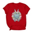 thumbnail image 1 of Pompotops Blouse à Manches Courtes et Col Rond pour Femmes avec Imprimé Couronne de Lapin de Pâques, 1 of 5