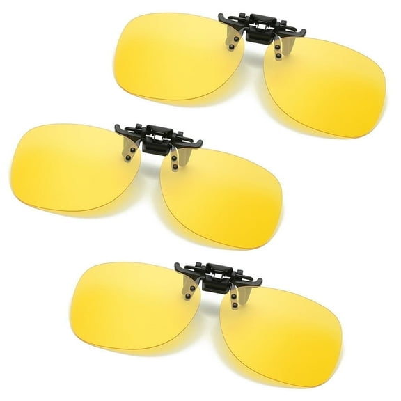 TOP-MAX Polarized Night Vision Sunglasses Clip, Polarized Lens Anti-Glare, Compatible with Most Glasses Frames, Fashionable (3pcs, Yellow)
