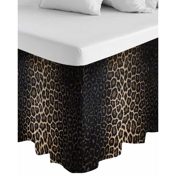 Leopard Print Wrap Around Bed Skirts for California King Bed 18" Drop,Bed Skirt with Adjustable Elastic Belt Dust Ruffle Bed Valance Chic Abstract Black Brown Animals Texture Bed Frame Cover