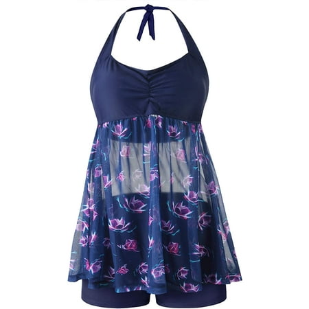 FFIY Womens Plus Size Swimsuits Swimwear Bathing Suit Two Piece Tankini  Floral Print 