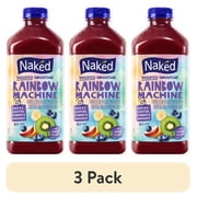 (3 pack) Naked No Sugar Added, Non GMO Rainbow Machine Fruit Juice, 46 Fl Oz, Bottle