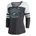 thumbnail image 2 of Women's Fanatics Heather Charcoal Philadelphia Eagles 2024 NFC Champions Tri-Blend 3/4 Sleeve V-Neck T-Shirt, 2 of 4