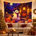 thumbnail image 3 of Friendly White Ghost with Glowing Lantern on Pumpkin Path, Whimsical Illustration for Gothic Decor Lovers, Cozy Autumn Wall Art, Halloween Gift Tapestry Wall Hanging for Living Room and Bedroom, 3 of 6