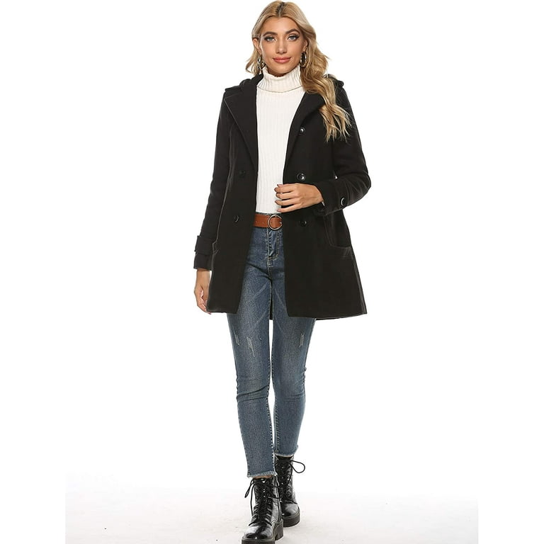 Women's Warm Double Breasted Wool Pea Coat Trench Coat Jacket with
