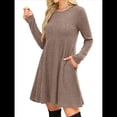 thumbnail image 3 of Vestido de Larga para Mujer, Cuello Redondo, Cintura Alta, Túnica con Bolsillos Caqui XXL, 3 of 6