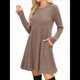 thumbnail image 3 of Vestido de Larga para Mujer, Cuello Redondo, Cintura Alta, Túnica con Bolsillos Caqui M, 3 of 6