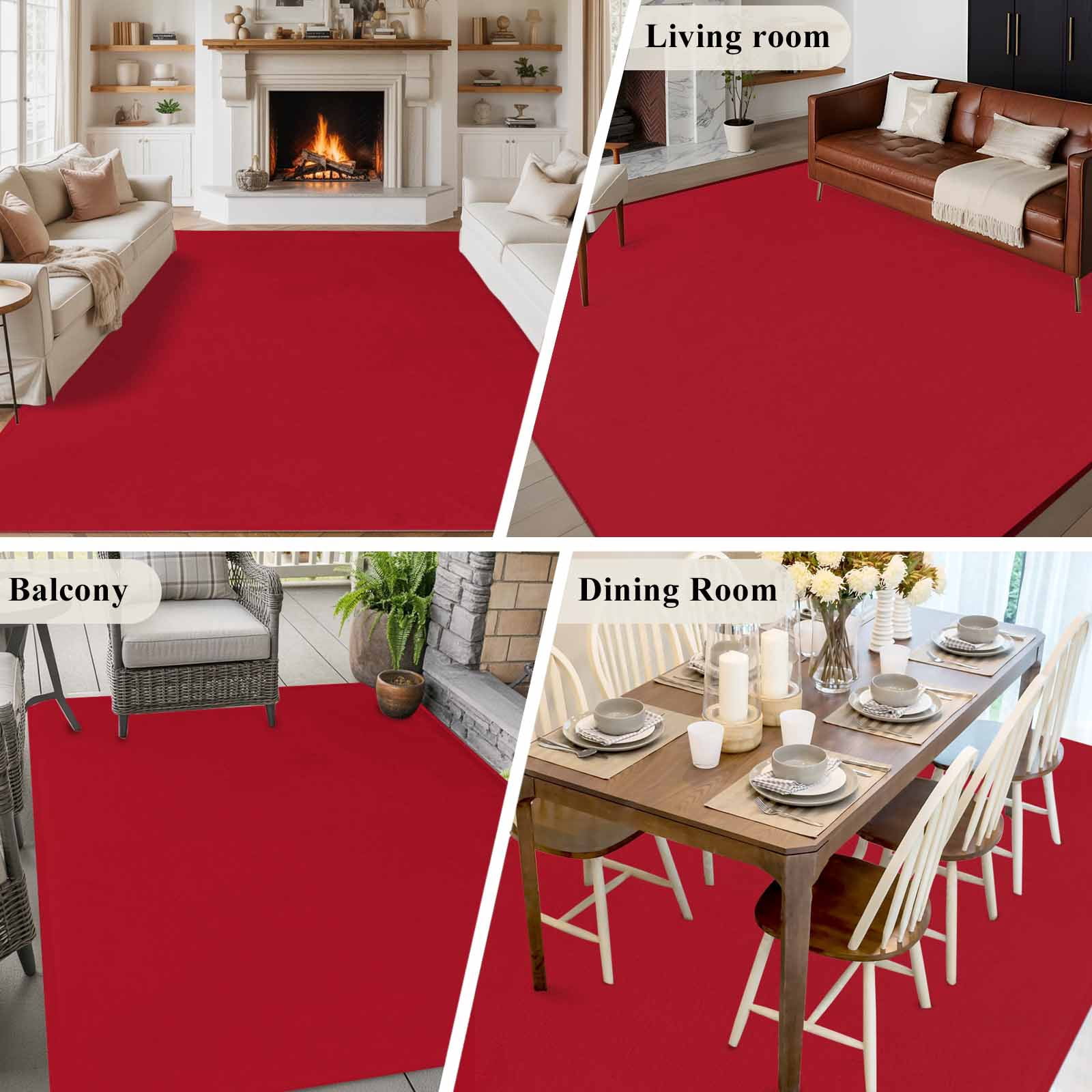 Pure Red Area Rugs 5'x8', Washable Small Throw Rugs for Classroom Bedroom, Simple Solid Color Indoor Outdoor Rug Non-Slip Low Pile Carpet Runner Reversible Floor Mats