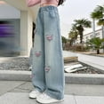 thumbnail image 7 of KidsGirls' Fashion Jeans Elastic High Waist Ripped Wide Leg High Waist Denim Pants for Teens Little Girls Clothes 5-6 Years Girls Fashion, 7 of 7