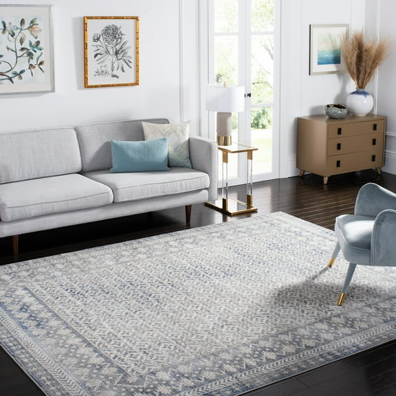 SAFAVIEH Brentwood Dory Geometric Area Rug, Ivory/Light Gray, 6'7" x 6'7" Square
