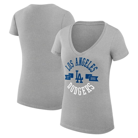 Women's G-III 4Her by Carl Banks Heather Gray Los Angeles Dodgers Super-Slim Fit Lightweight City Graphic V-Neck T-Shirt