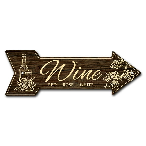 Wine Arrow Sign | Indoor/Outdoor | Direction Arrow Sign Funny Home Décor for Garages, Living Rooms, Bedroom, Offices | SignMission personalized gift | 36" Wide
