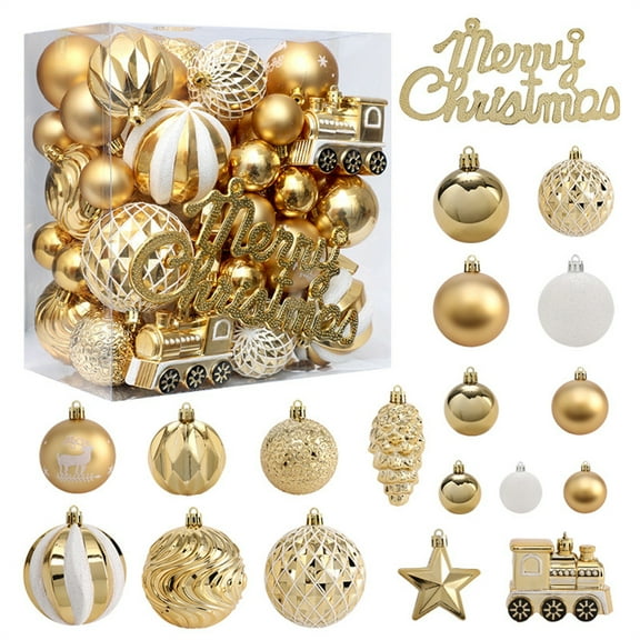65PCS Gold & White Christmas Ornaments - Shatterproof Xmas Tree Decorations, Elegant Hanging Ball Ornaments for Holiday Party & Home Decor
