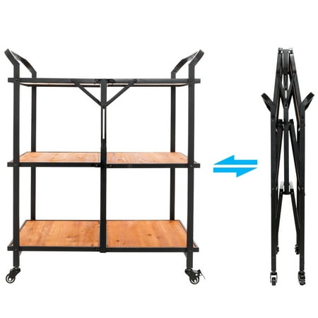 Kitchen Island Cart Trolley, 3-Shelf Foldable Microwave Oven Stand Storage Cart on Wheel with Lockable Casters, Modern Design Bakers Rack Hold up to 330 lbs For Kitchen Restaurant Bar, (Best Restaurant Story Design)
