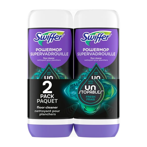 Swiffer PowerMop Solution Nettoyante pour Planchers avec Parfum Fresh Unstopables, Lot de 2