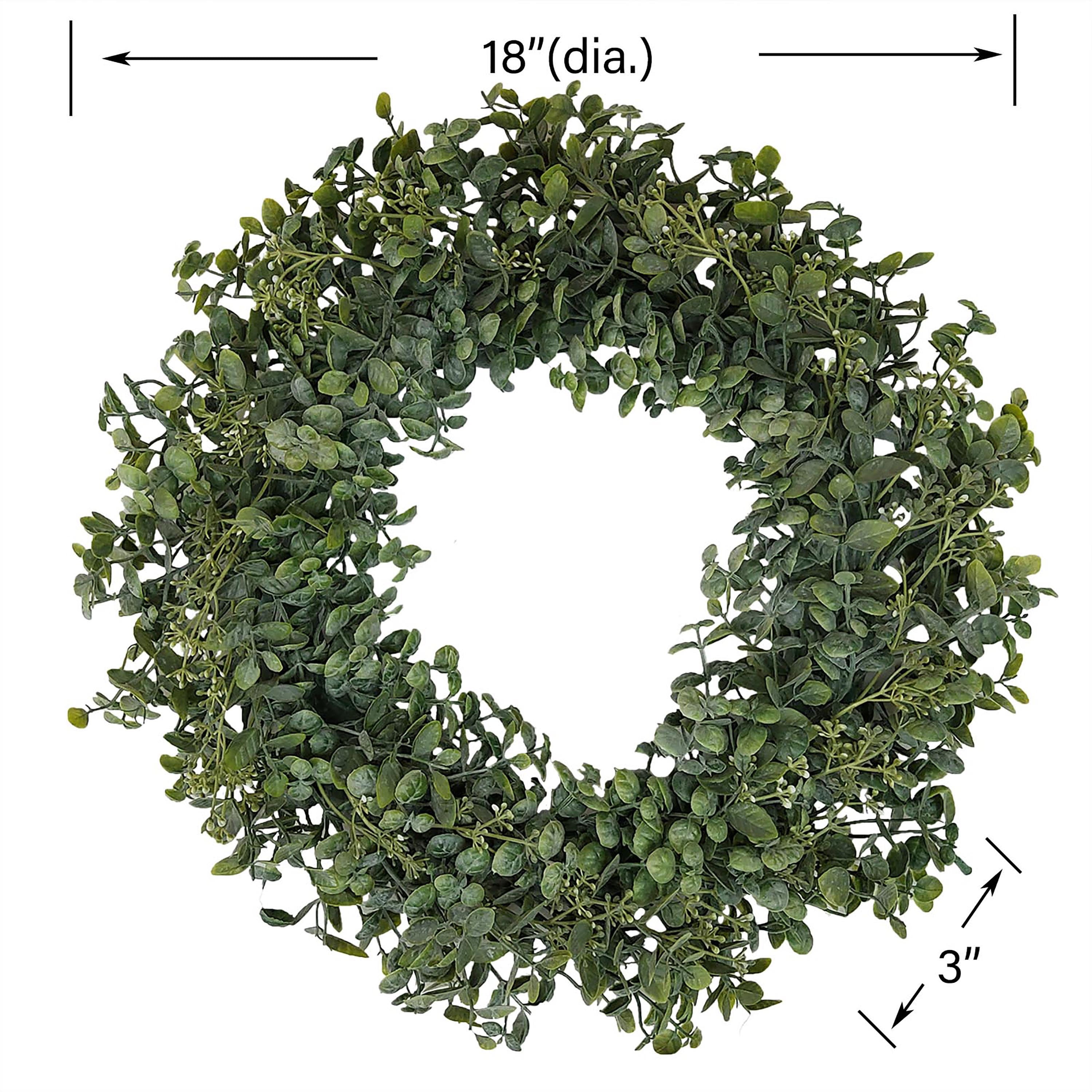 Mainstays 18in Indoor Artificial Boxwood Wreath, Green Color. Plastic Material. Not in Pot.