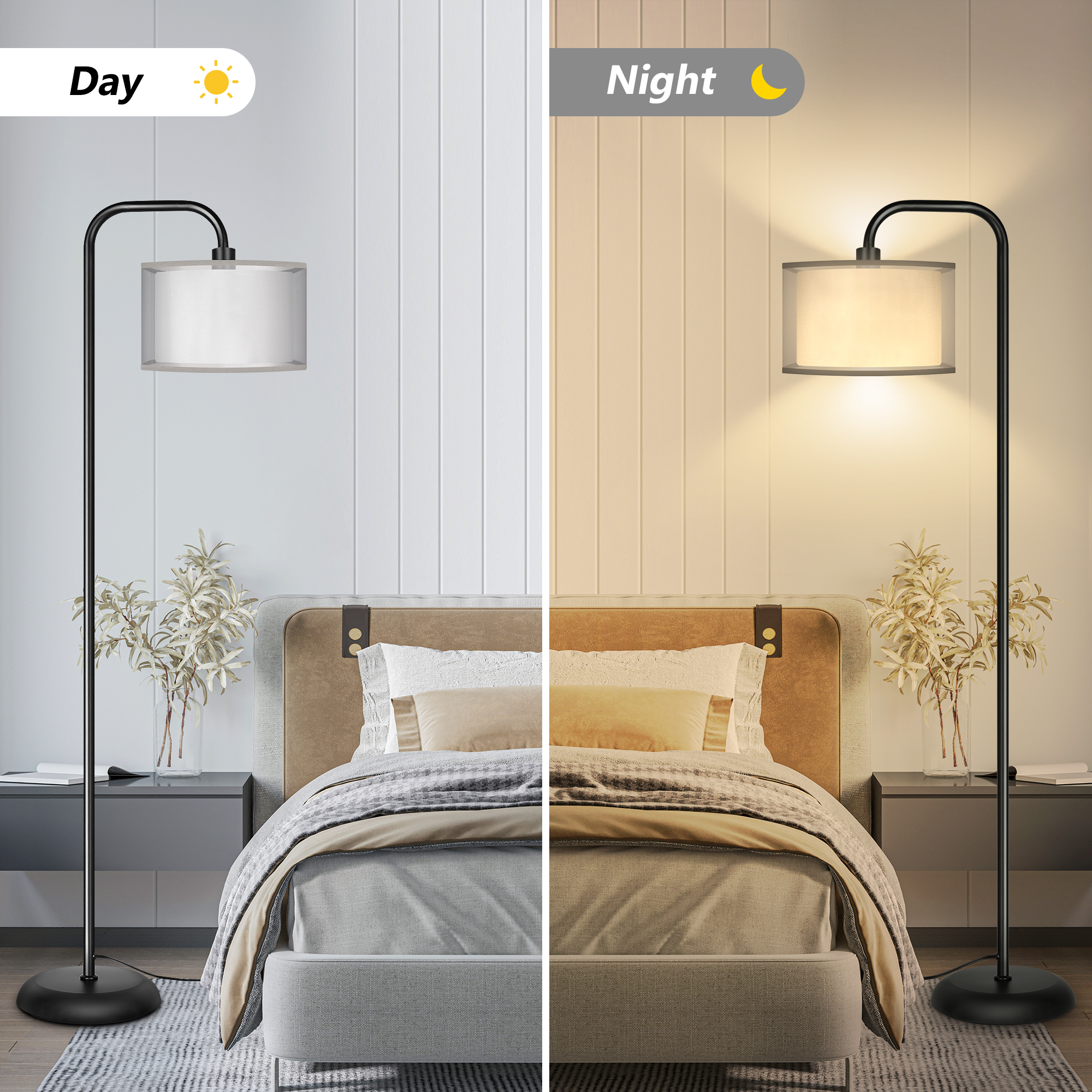 65" Modern Floor Lamp with Foot Switch  for Bedroom Living Room Study Room Office, Bulb Included