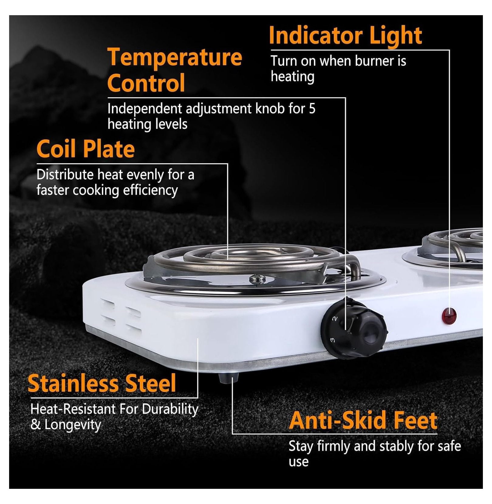 Hot Plate 2000W Electric Stove, Portable Double Burner Cooktop