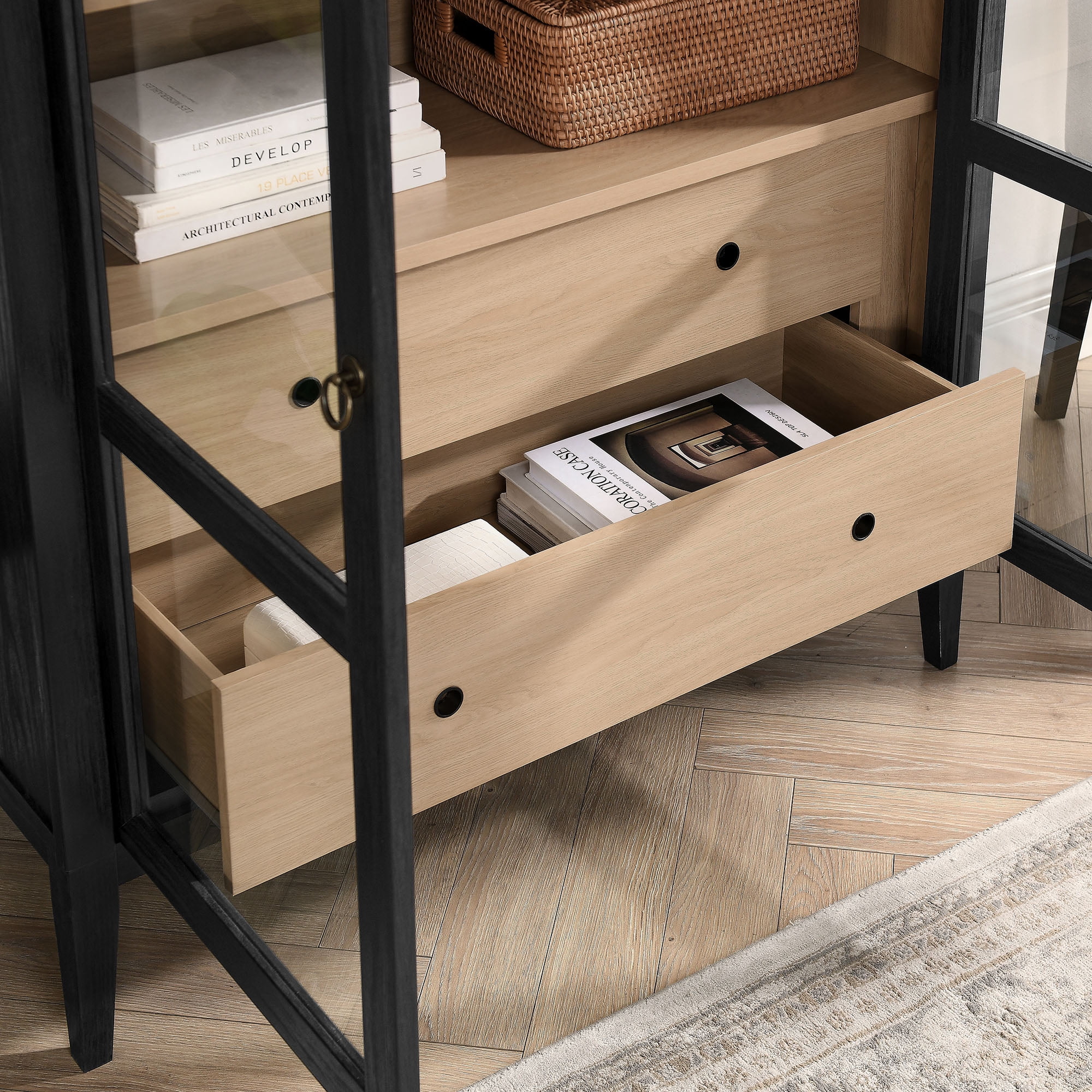 Nolan Storage Display Cabinet in Black Oak