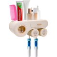 thumbnail image 1 of Portacepillos de dientes, portacepillos de dientes montado en la pared con dispensador automático de pasta de dientes, con 2 ranuras de almacenamiento para cepillos de dientes, 2 portavasos, portacep, 1 of 3