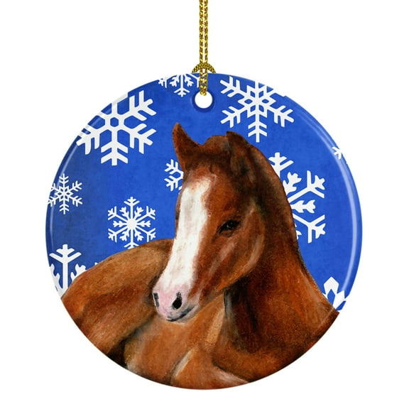 Horse Foal Winter Snowflakes Holiday Ceramic Ornament