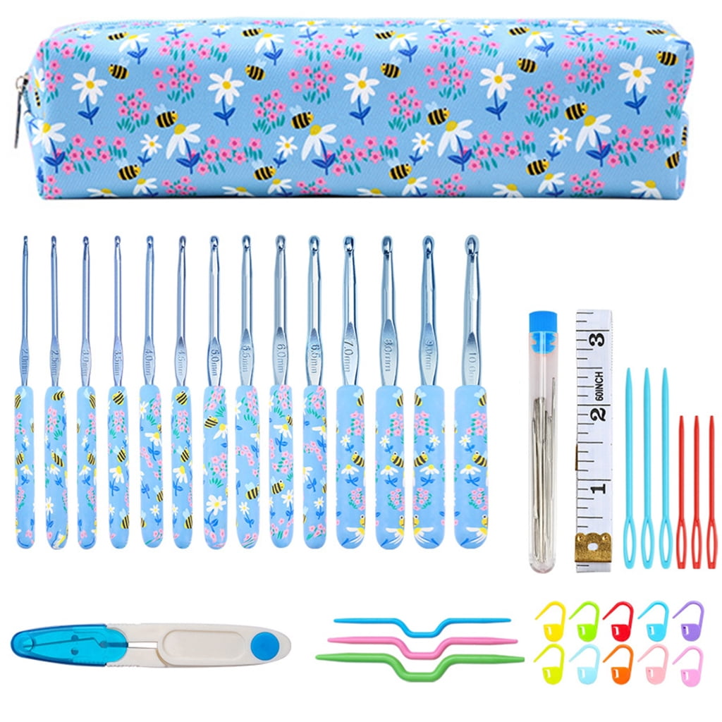 12Pcs Soft Rubber Handle Aluminum Crochet Hook 2.0mm-8.0mm For Beginner Includes Storage Bag And Knitting Accessories