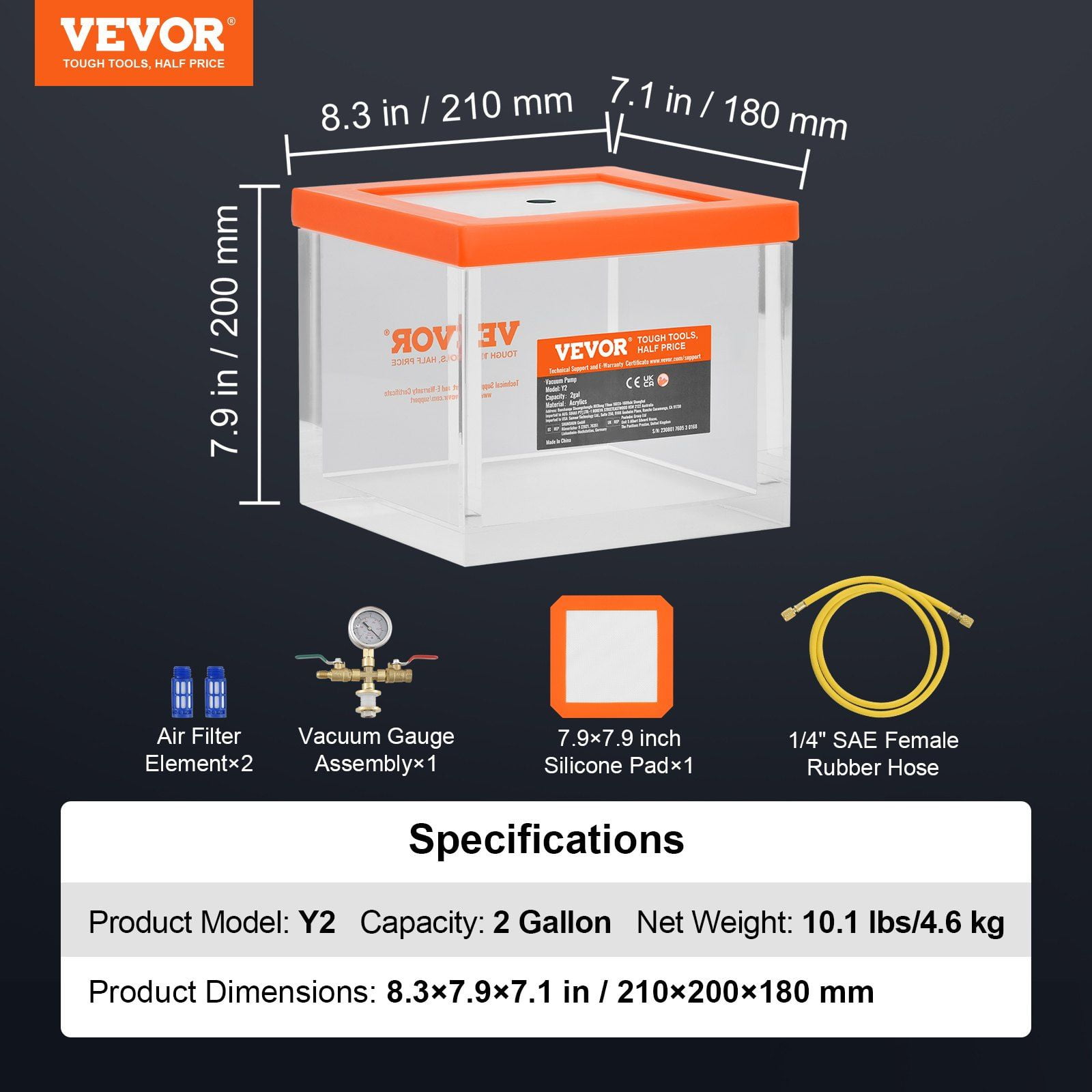 2-Gal Clear Vacuum Degassing Chamber - Multi-Use for Epoxy Resin, Silica Gel, Gypsum - High-Strength Acrylic