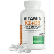 Vitamin K2 (MK7) with D3 Supplement Bone and Heart Health Non GMO & Gluten Free Formula - Easy to Swallow, 60 Capsules