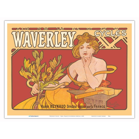 Waverley Cycles - Paris France - Vintage Bicycle Poster by Alphonse Mucha c.1898 - Master Art Print (Unframed) 9in x 12in