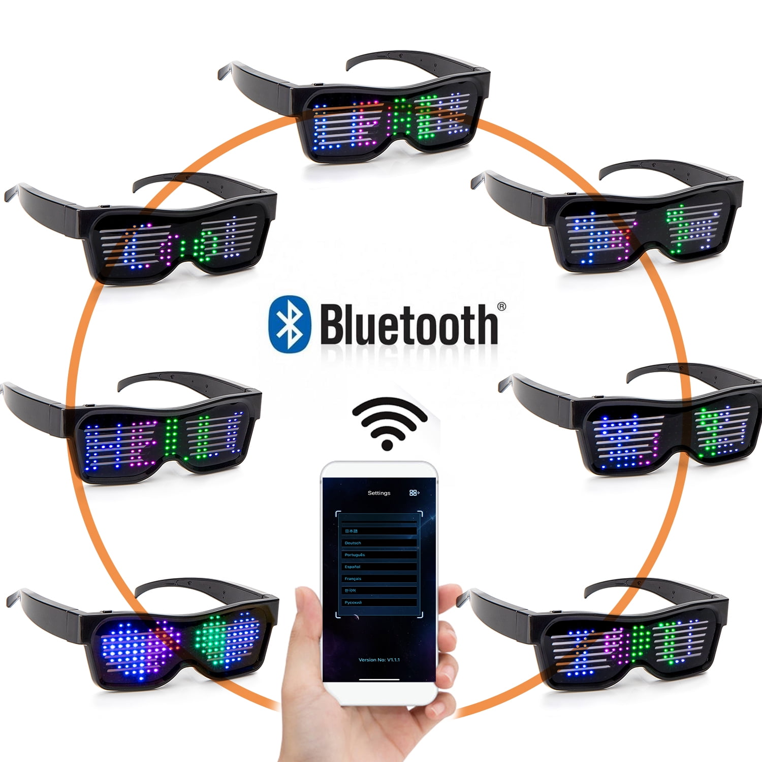 Leadleds Gafas LED Bluetooth personalizables para raves, festivales,  diversión, fiestas, deportes, disfraces, EDM, intermitente