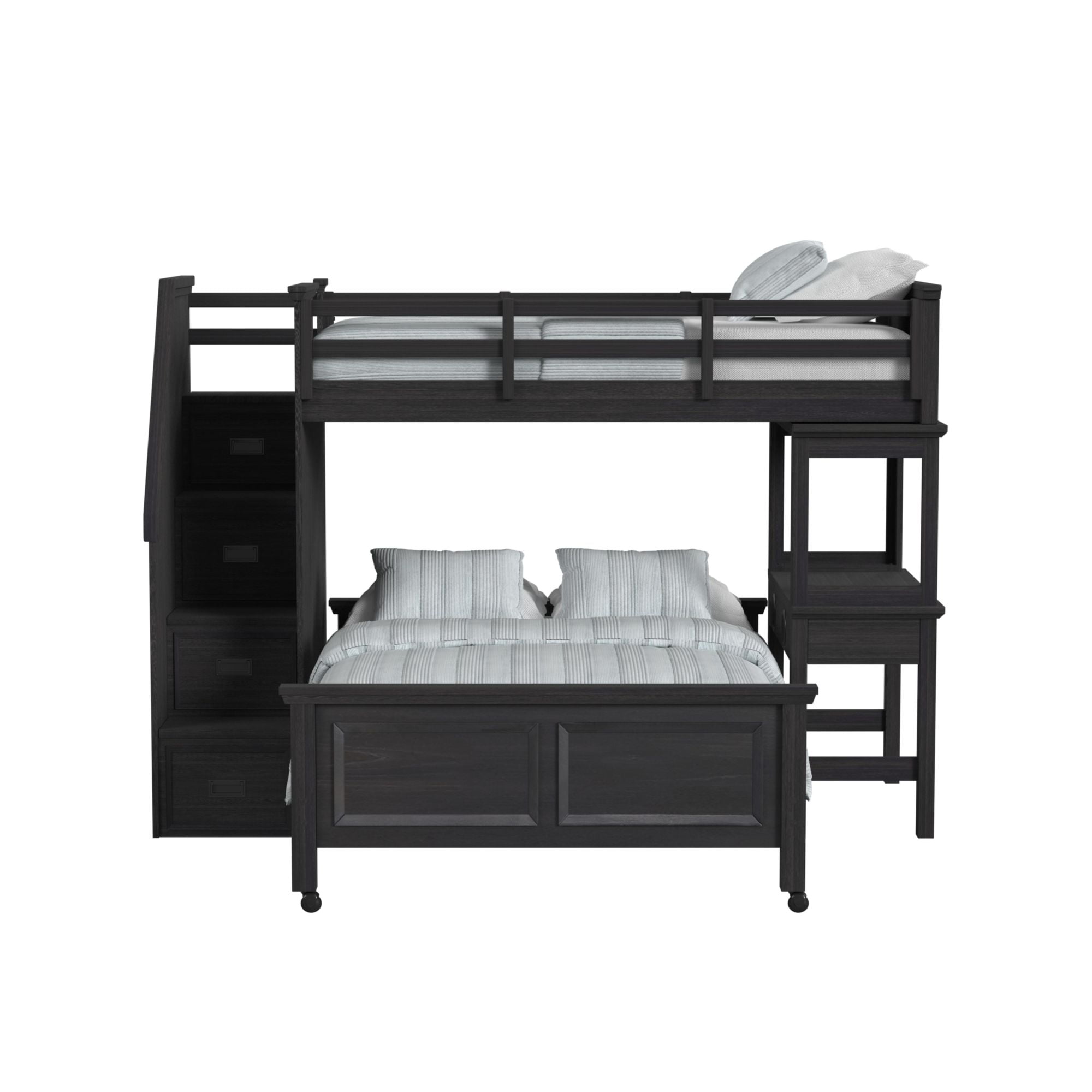 Brooklyn Kids Twin Over Full Loft with Staircase & Desk with Speaker in Charcoal