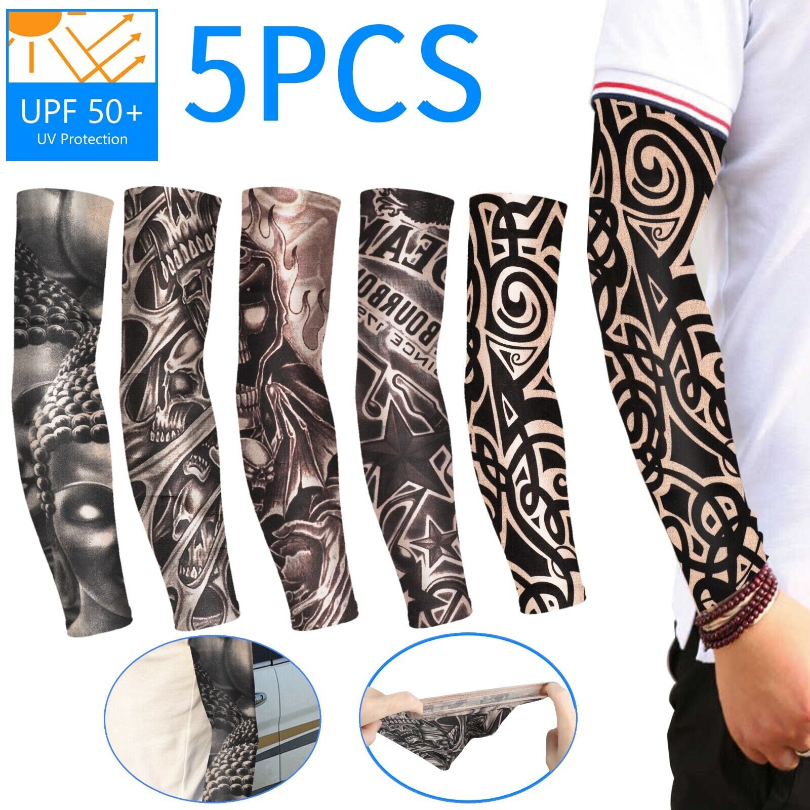 5Pcs Men Women Fake Temporary Arm Tattoo Sleeves Sport Cool Sun Protection Cover - Walmart.com