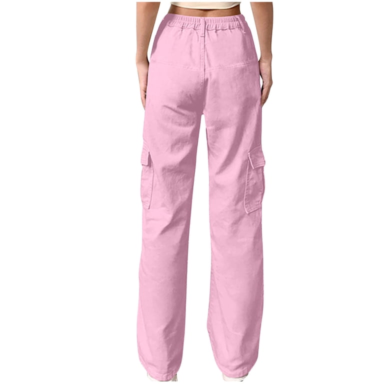 CFLVAEK Womens Cargo Pants with Pockets Casual Mid Rise Denim Pant