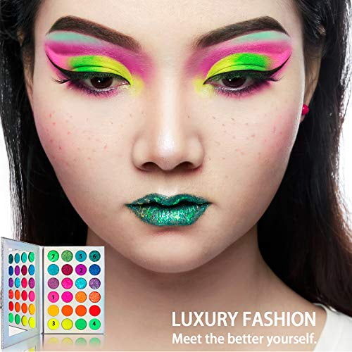 overlap tack anmodning Neon Glitter Eyeshadow Palette Makeup,Afflano UV Glow Blacklight Highly  Pigmented Palette Eye Shadow Pallets,Matte Bright Colorful Rainbow Blue Red  Orange Purple Green Pressed Glitter Makeup Palettes - Walmart.com