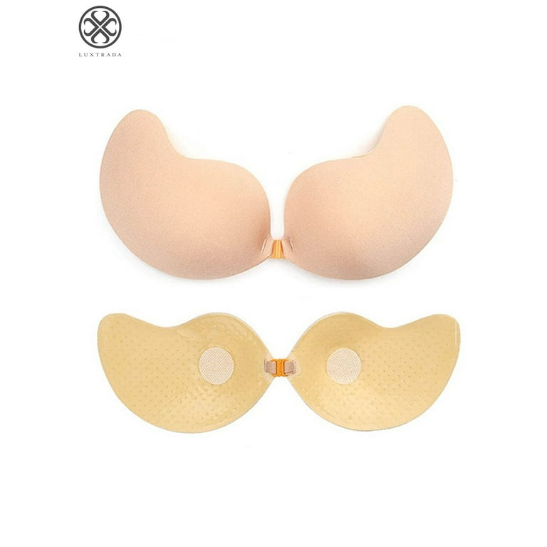 Luxtrada Strapless Sticky Bra Self Adhesive Backless Push Up Bra Reusable  Invisible Silicone Bras for Women Skin,D Cup