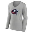 thumbnail image 2 of Women's Heather Gray Columbus Blue Jackets Primary Logo Team Long Sleeve V-Neck T-Shirt, 2 of 3