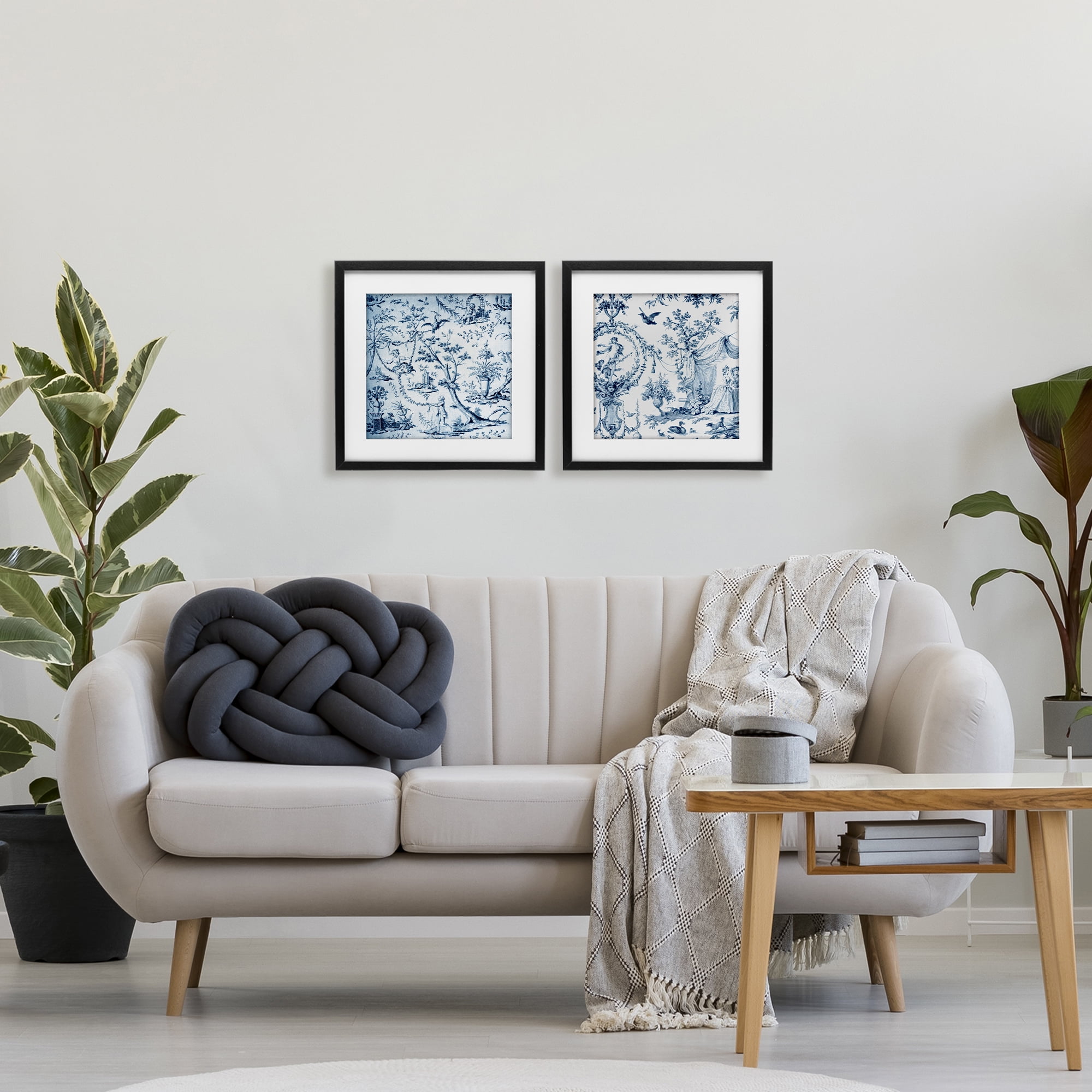 Intricate Toile Scenery 2 Piece Black Framed Print Under Glass Set, design by Vintage Hustle